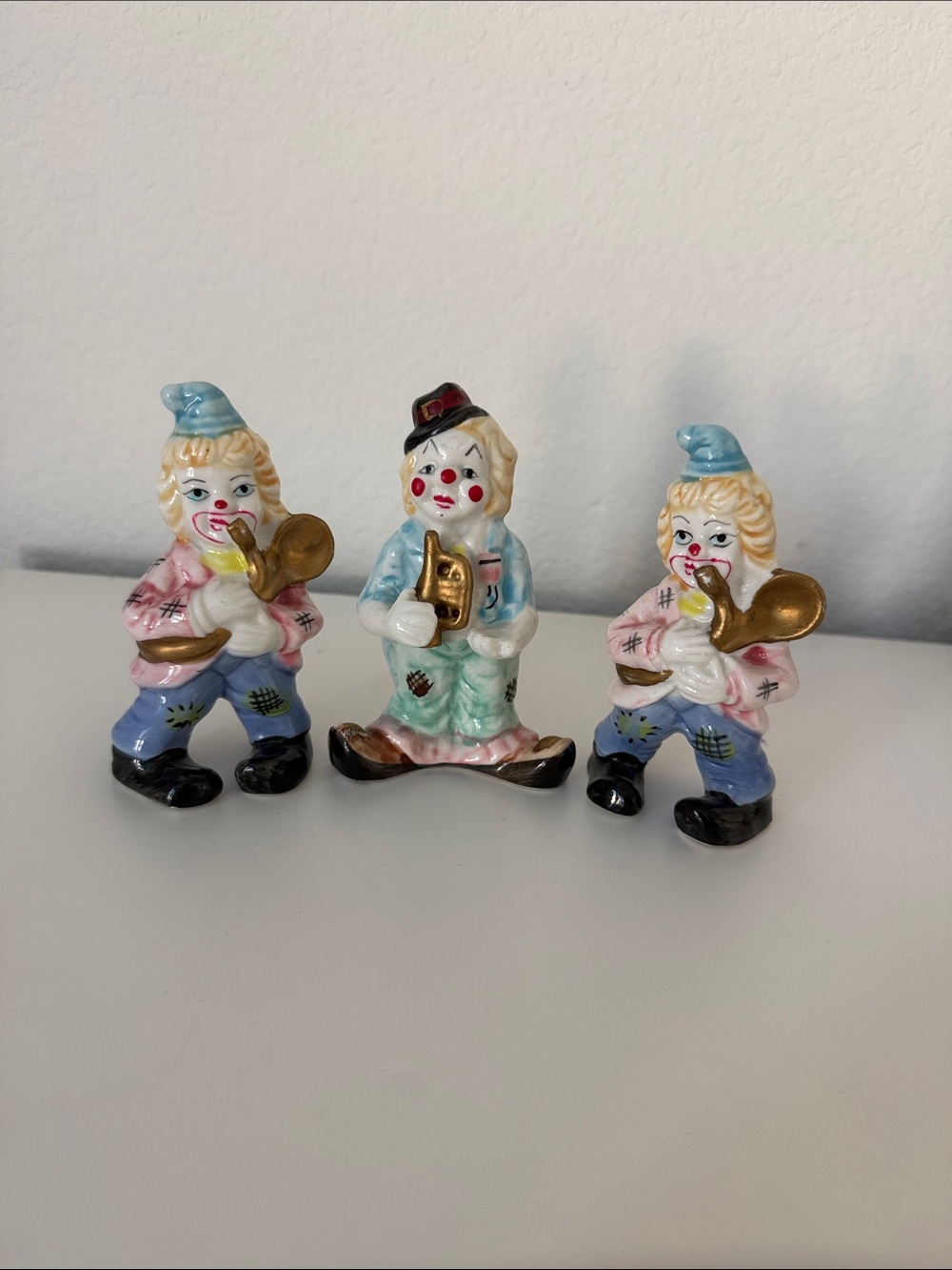 Vintage Ceramic Clown Musicians Figurine Trio ~ Circa 1980